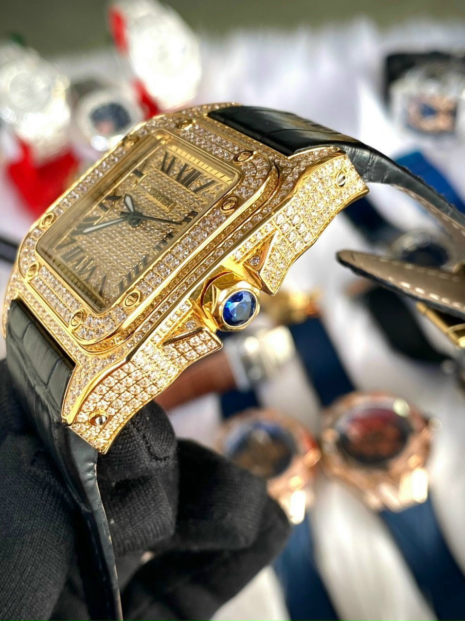 Đồng hồ Cartier nam đính đá Đồng hồ Cartier nam đính đá