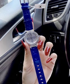 Đồng hồ LV nữ dây da màu xanh dương