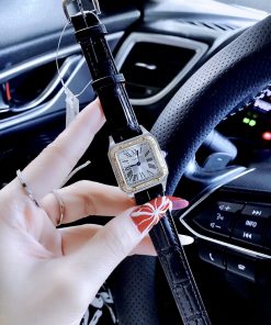 Đồng hồ Cartier nữ dây da màu đen