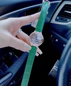 Đồng hồ Cartier nữ dây da màu xanh lá cây