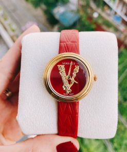 Đồng hồ nữ dây da màu đỏ Versace
