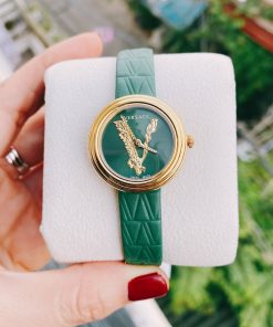 Đồng hồ nữ dây da màu xanh lá cây Versace