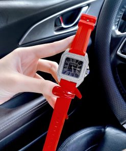 Đồng hồ Cartier nữ dây cao su màu đỏ