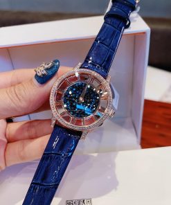 Đồng hồ Davena nữ dây da màu xanh dương