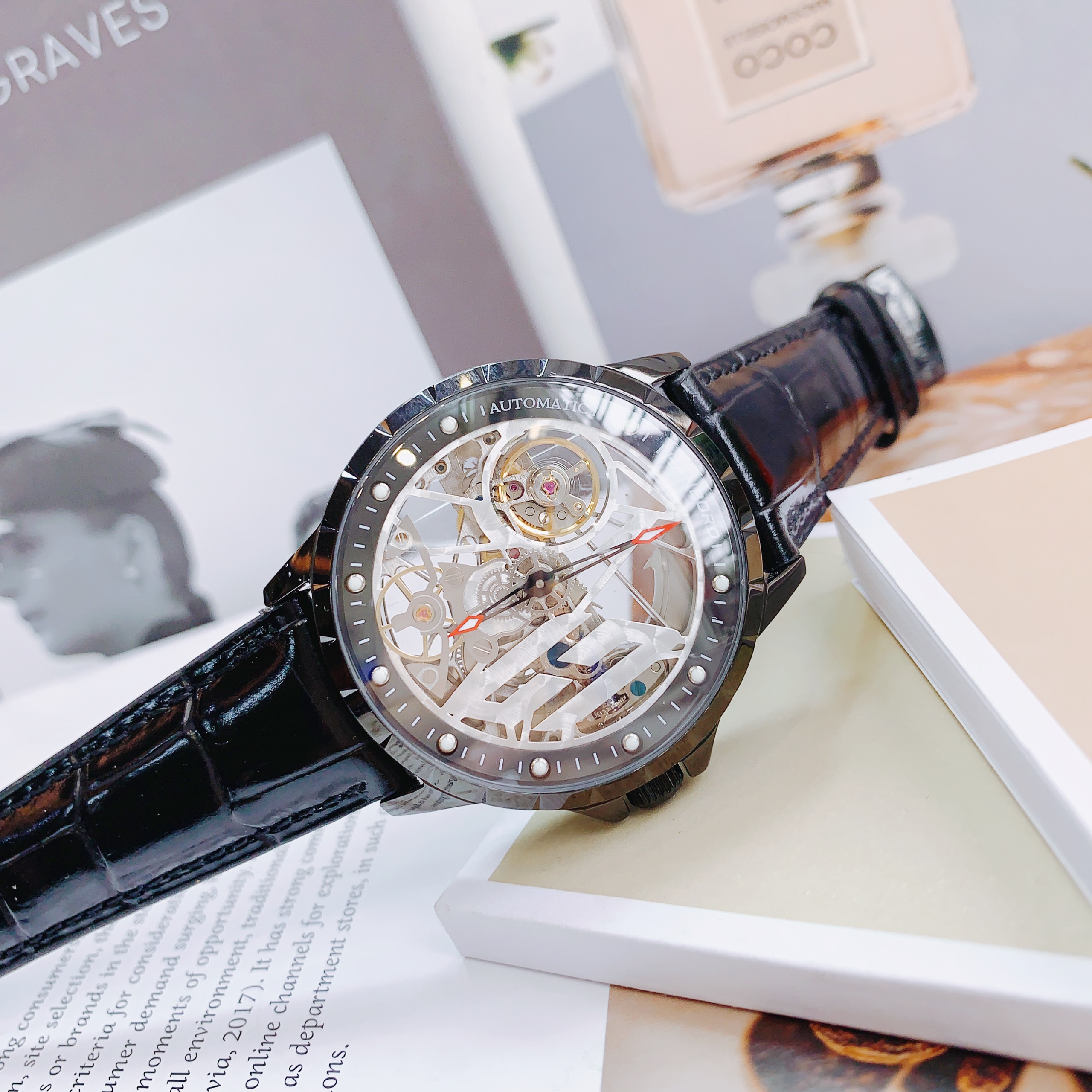 Đồng hồ Hanboro cơ lộ máy Skeleton Đồng hồ Hanboro cơ lộ máy Skeleton