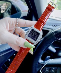 Đồng hồ Cartier nữ dây da màu đỏ