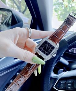 Đồng hồ Cartier nữ dây da màu nâu