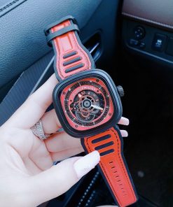 Đồng hồ SevenFriday dây da màu đỏ mặt lộ máy