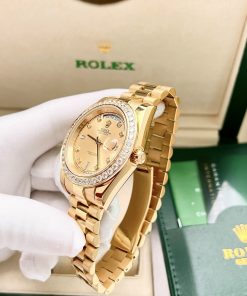 Đồng hồ nam Rolex Day-Date Super Fake Nhật mạ vàng đính đá