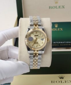 Đồng hồ nữ Rolex mặt vi tính dây kim loại demi gold máy cơ Nhật