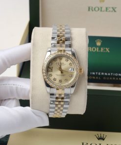 Đồng hồ nữ Rolex mặt vi tính dây kim loại demi gold máy cơ Nhật