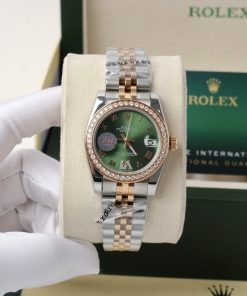 Đồng hồ nữ Rolex dây kim loại Demi Rose máy cơ Nhật đính đá 31mm