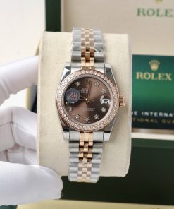 Đồng hồ nữ Rolex dây kim loại Demi Rose máy cơ Nhật đính đá 31mm
