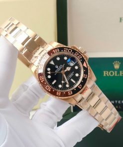 Đồng hồ Rolex GMT-Master Root Beer Fake Nhật màu vàng hồng 40mm