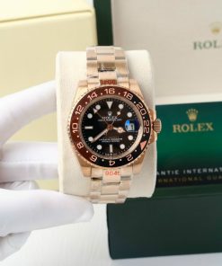 Đồng hồ Rolex GMT-Master Root Beer Fake Nhật màu vàng hồng 40mm