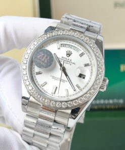 Đồng hồ Rolex Day-Date nam đính đá Baguette Super Fake máy Nhật