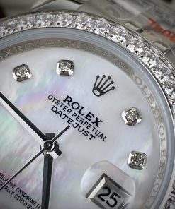 Đồng hồ Rolex DateJust mặt xà cừ nam đính đá Automatic máy Nhật 40mm
