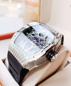 Đồng hồ cơ nam Hanboro Automatic chính hãng đính đá dây cao su