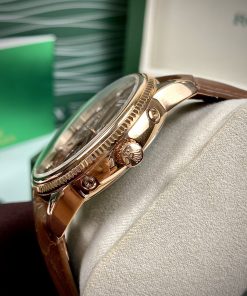 Đồng hồ Rolex Sun & Moon nam dây da màu nâu cọc số đính đá