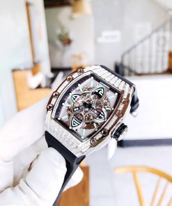 Đồng hồ cơ nam Hanboro Automatic chính hãng đính đá dây cao su