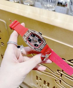 Đồng hồ Hanboro nữ dây cao su màu đỏ và vàng hồng chính hãng