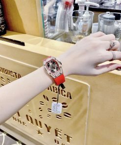 Đồng hồ Hanboro nữ dây cao su màu đỏ và vàng hồng chính hãng