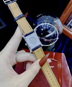 Đồng hồ Hermes nữ Like Auth mặt chữ nhật đính đá dây da 4 màu 26mm