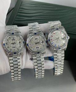 Đồng hồ Rolex Day-Date đính full đá mặt và dây Fake 11 máy Nhật
