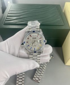 Đồng hồ Rolex Day-Date đính full đá mặt và dây Fake 11 máy Nhật