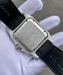 Đồng hồ nam đính đá Cartier Automatic Sliver dây da màu đen 40mm