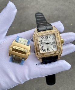 Đồng hồ nam mặt vuông Cartier Automatic Gold 18K đính đá 40mm