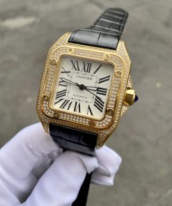 Đồng hồ nam mặt vuông Cartier Automatic Gold 18K đính đá 40mm