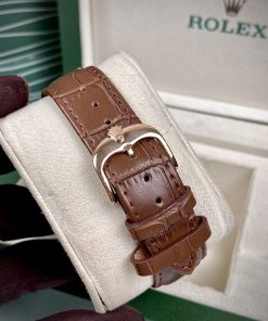 Đồng hồ Rolex Sun & Moon nam dây da màu nâu cọc số đính đá