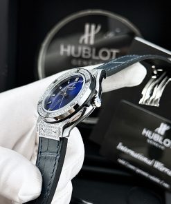 Đồng hồ Hublot giá rẻ nữ đính full đá màu xanh dương máy Nhật