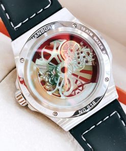 Đồng hồ cơ chính hãng Hanboro Automatic nam dây da mặt tròn 44mm