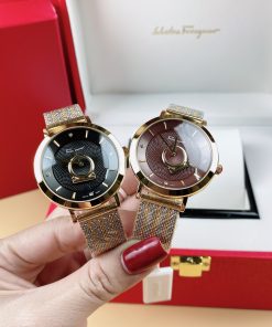 Đồng hồ Salvatore Feragamo Minuetto dây thép lưới demi gold