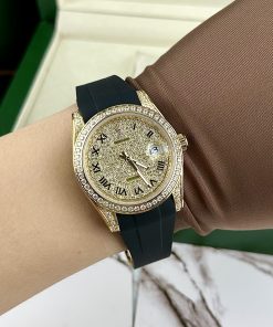 Đồng hồ đính đá Rolex Datejust máy Nhật mạ vàng dây cao su 40mm