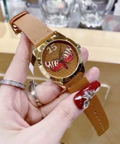 Đồng hồ nữ Gucci G-Timeless Butterfly dây da màu nâu siêu cấp