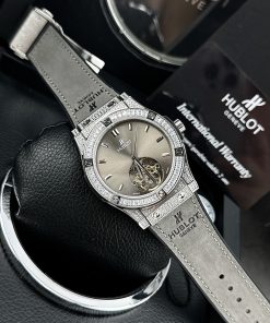 Đồng hồ đính đá Hublot cơ lộ máy Fake cao cấp máy Nhật màu xám