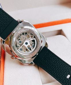 Đồng hồ mặt vuông Hanboro nam dây cao su màu đen chính hãng