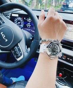 Đồng hồ đính đá Hanboro chính hãng dây cao su màu trắng