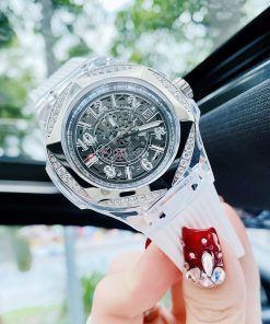 Đồng hồ đính đá Hanboro chính hãng dây cao su màu trắng