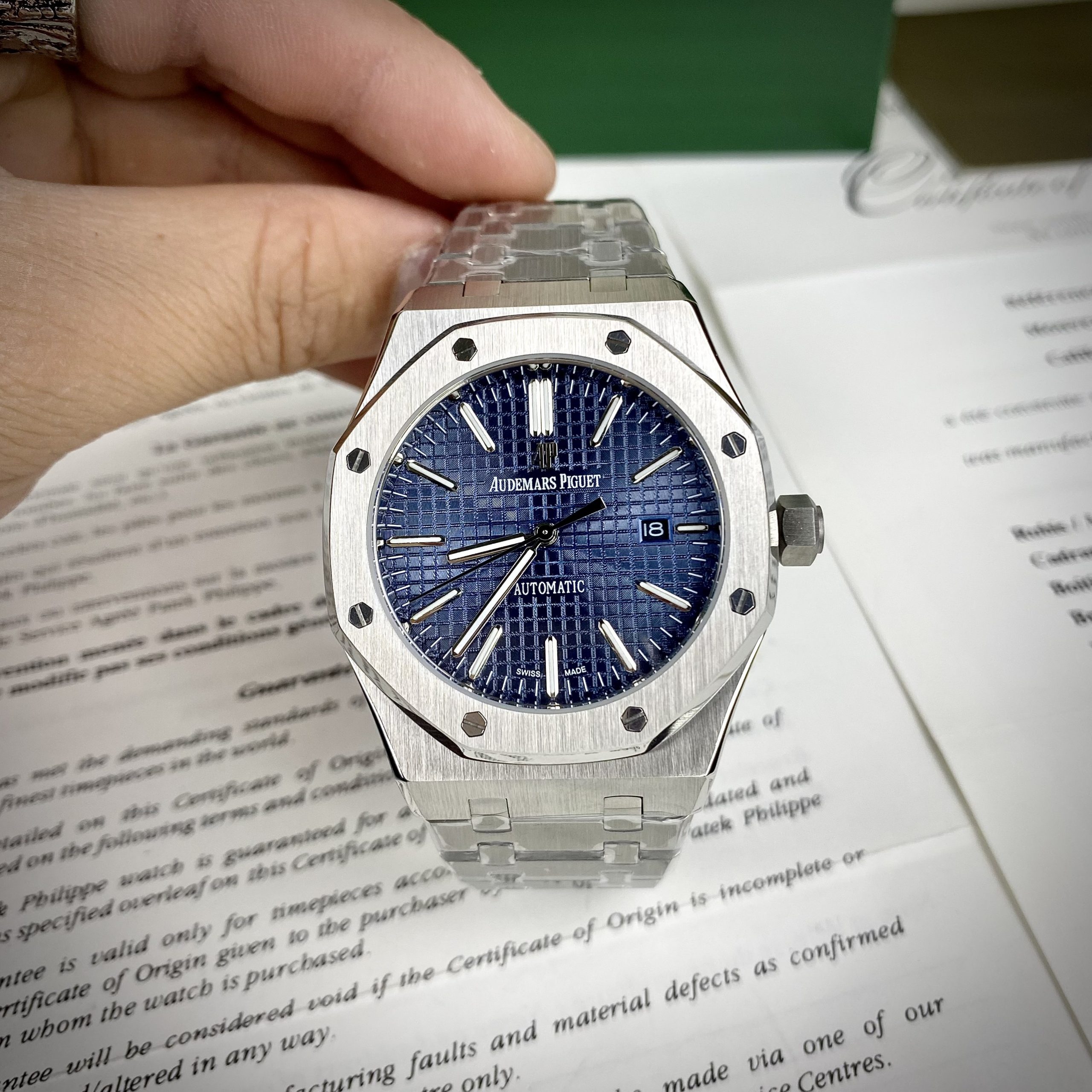 Đồng hồ Audemars Piguet Automatic nam dây kim loại mặt xanh 41mm Đồng hồ Audemars Piguet Automatic nam dây kim loại mặt xanh 41mm