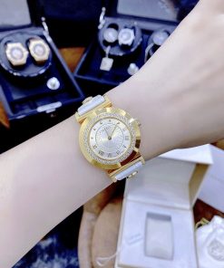 Đồng hồ nữ Versace Vanity like auth dây da màu trắng mạ vàng