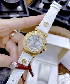 Đồng hồ nữ Versace Vanity like auth dây da màu trắng mạ vàng
