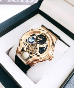Đồng hồ cơ lộ máy Hanboro by Huboler nam chính hãng Tone Màu Rose Gold 45mm