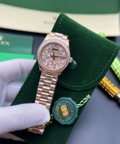 Đồng hồ nữ Rolex Datejust Replica 11 mặt số cánh bướm màu vàng hồng 31mm