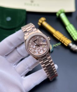 Đồng hồ nữ Rolex Datejust Replica 11 mặt số cánh bướm màu vàng hồng 31mm