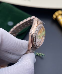 Đồng hồ nữ Rolex Datejust Replica 11 mặt số cánh bướm màu vàng hồng 31mm