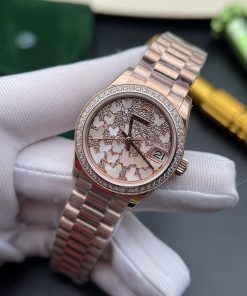 Đồng hồ nữ Rolex Datejust Replica 11 mặt số cánh bướm màu vàng hồng 31mm